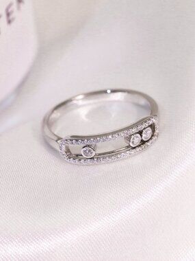 Messika Silver Triple-Row Pave & BezelDiamond Ring